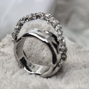 Alexis Bittar Silver-Tone Sculptural Ring Pavé Crystal Crossover Band Size 6 — A